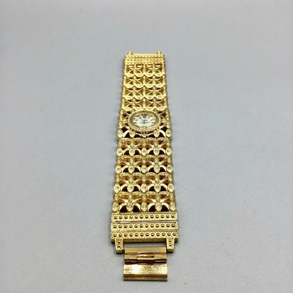 Vintage 90s Xanadu Watch Wide Band Jeweled Gold Tone and Crystals Ladies Watch - Picture 2 of 15